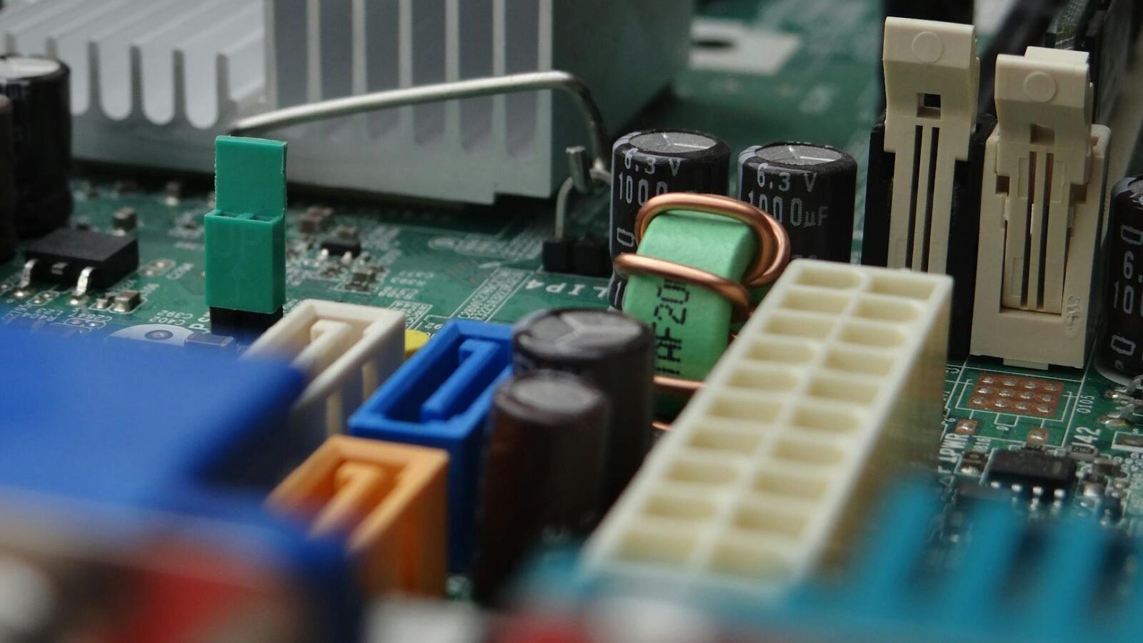 Nahaufnahme Der Motherboard Komponenten Eines Computers